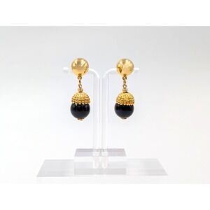 Vintage Acorn Drop Earrings Gold Tone Clip-On  Dangle Strength‎ Growth Nature